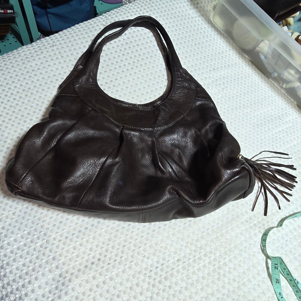 SIGRID OLSEN VINTAGE BROWN LEATHER TRI SECTION HOBO BAG